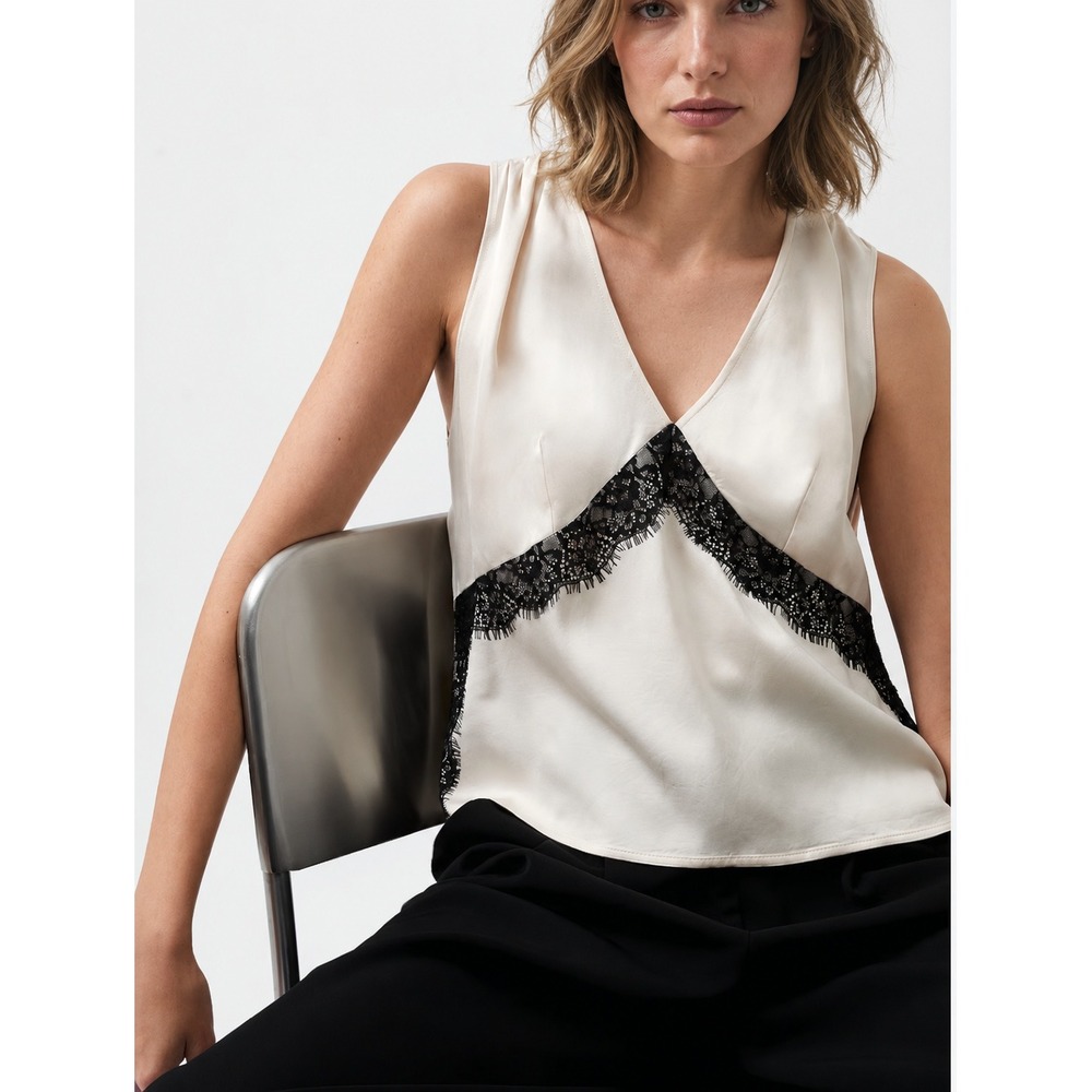 NWT French Connection Lace Trim Satin Cami Top M Coquette Dark Romance Lingerie